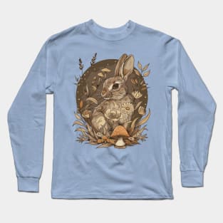 Retro Bunny Garden Cottagecore Fungus Rabbit Lover Mushroom Forest Long Sleeve T-Shirt